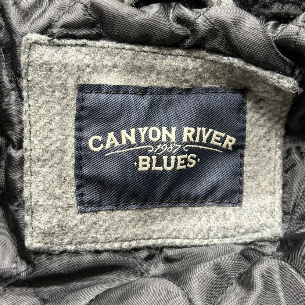 Canyon River Blues Jacket Mens XL Gray Plaid Wool Blend Sherpa Collar‎ Quilted